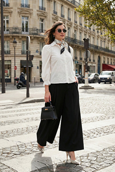 Lela Cămașă din bumbac slim fit cu mâneci cu balon brodate 676208