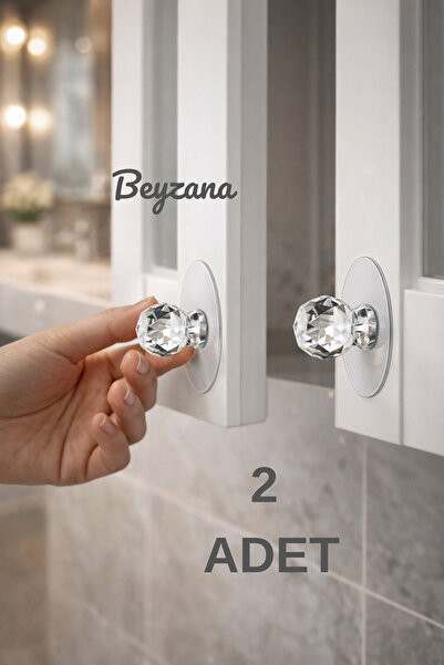 BEYZANA Çok Amaçlı 2li Kristal Topuz Kendinden Yapışkanlı Çekmece Kulpu 2li Y...