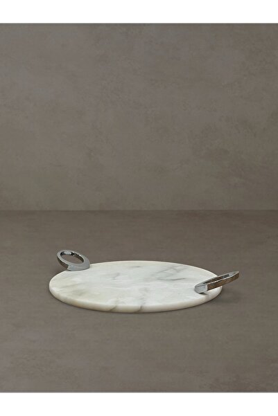 FARALYAHOME صينية خطوبة دائرية من الرخام الأبيض مقاس 28 سم - خاتم زفاف فضي