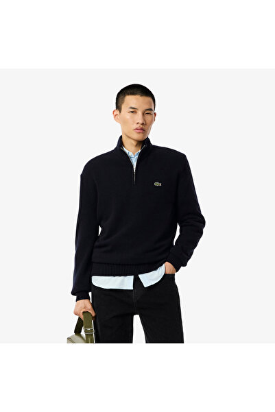 Lacoste Erkek Classic Fit Yarım Fermuarlı Yün Lacivert Kazak