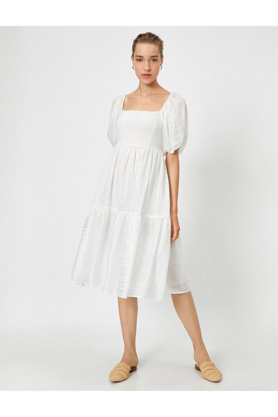 Koton Watermelon Sleeve U-Neck Cotton Dress