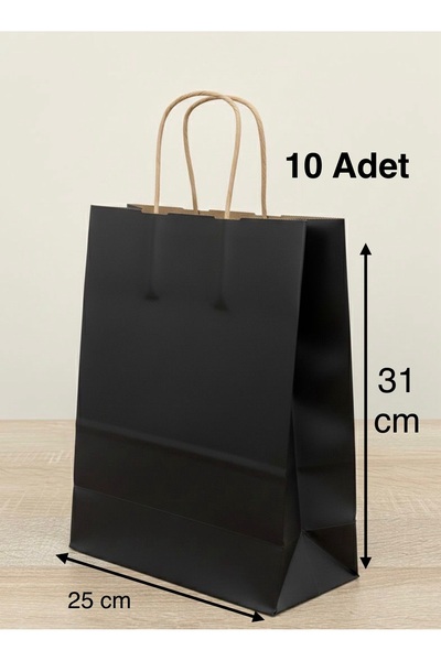 e Erta Siyah Renkli Kraft Çanta 25x31 Cm 10 Adet Hediye Poşeti , Hediye Paket...