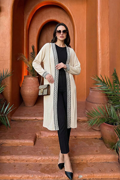 Lela Long Kimono Cardigan - Modest Regular Fit Tie-Up Embroidered Hijab