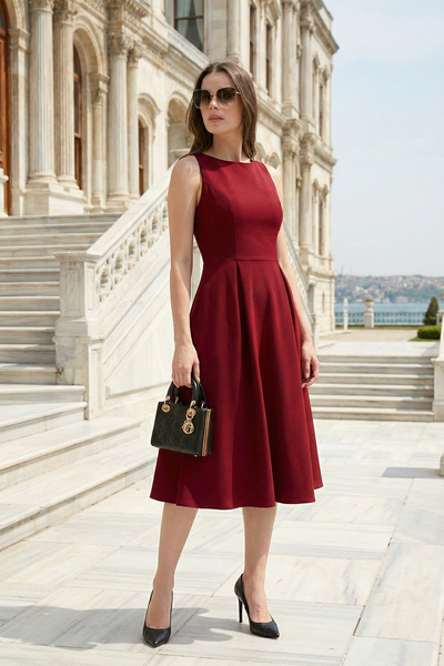 Lela Rochie de seară cu lungime midi, cu guler rotund buzunare, cu pliuri, cu...