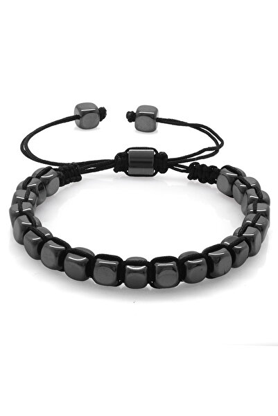 Tesbihane Macrame Braided Cube Cut Black Color Hematite Natural Stone Men's B...