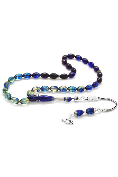 Tesbihane 925 Ayar Gümüş Püsküllü Arpa Kesim Bilek Boy Süzme Mavi Beyaz Ateş ...