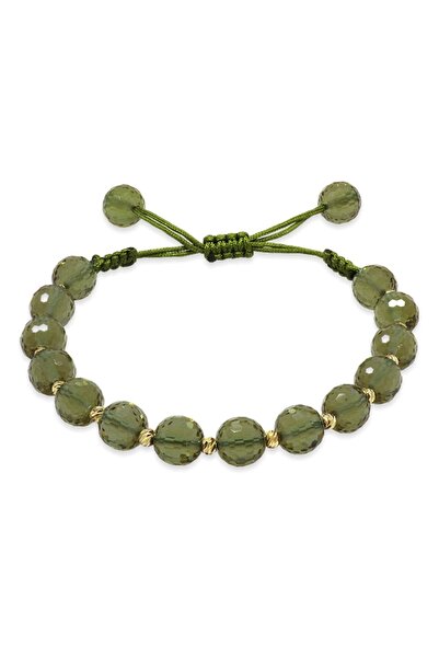 Tesbihane سوار نسائي من حجر الزولتانيت المنسوج باللون الذهبي مع زخرفة كرة دوريكا