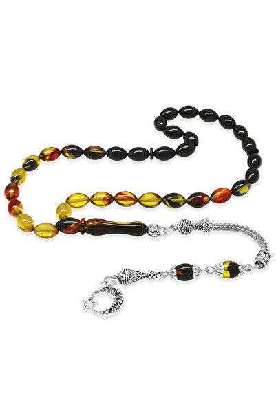 Tesbihane Fire Amber Prayer Beads - with Metal Tassels - Special Gift Boxed -...