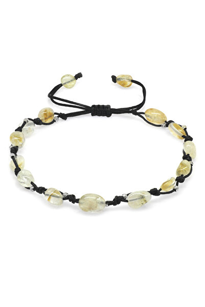 Tesbihane Macrame Braided Natural Cut Dorica Ball Detailed Citrine Natural St...