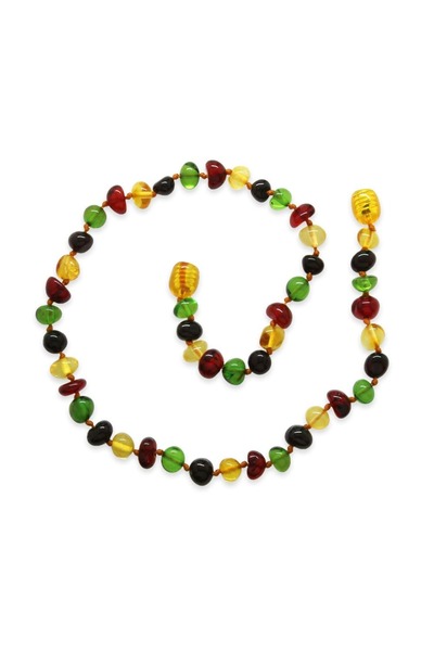 Tesbihane قلادة أسنان الطفل من حجر العنبر الطبيعي باللون الأخضر والأحمر