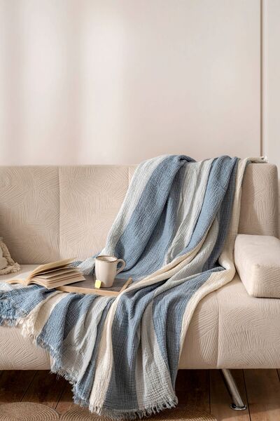 MYLASA HOME 4 Layer Muslin Bedspread - 220X240 cm Multi-Purpose Cotton Sofa C...