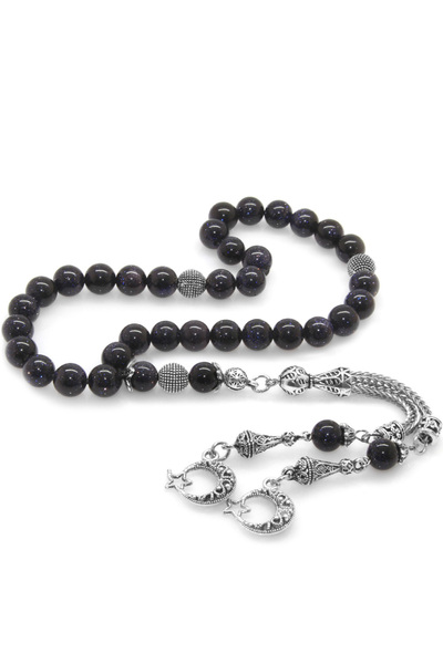 Tesbihane Kararmaz Metal Ayyıldız Püsküllü Küre Kesim Mavi Yıldız Taşı Doğalt...