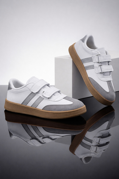 StWenn Alb Gri Cool Kids Retro Style Pantofi sport pentru copii cu velcro Pan...