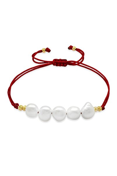 Tesbihane Macrame Braided Natural Cut Red Drawstring Dorika Ball Decorated Na...