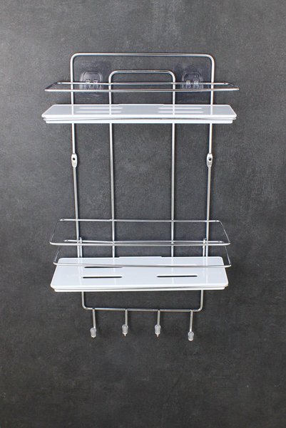 HIMYHOME Economical Chrome Adhesive Bathroom Organizer with Crystal Shelf Double Wire Shampoo Holder Shower Shelf