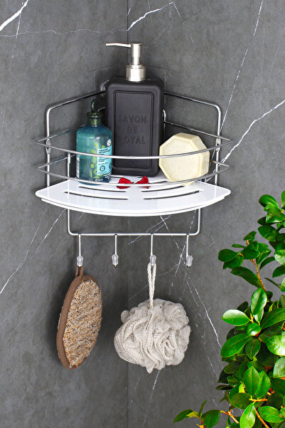 HIMYHOME رف زاوية من سلك الكروم لشامبو الزاوية مع رف دش زاوية الحمام اللاصق م...