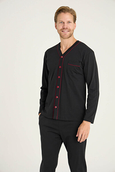 KLY Erkek V. Yaka Boydan Düğmeli Pijama Takımı Konforlu Uyku 9267