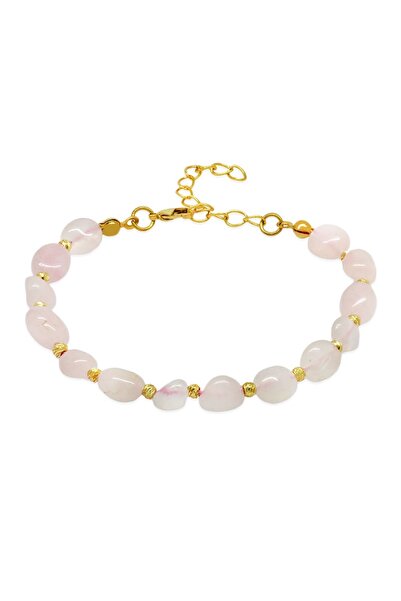 Tesbihane سلسلة معدنية ذهبية اللون مزينة بكرة دوريكا من حجر الكوارتز الوردي غ...