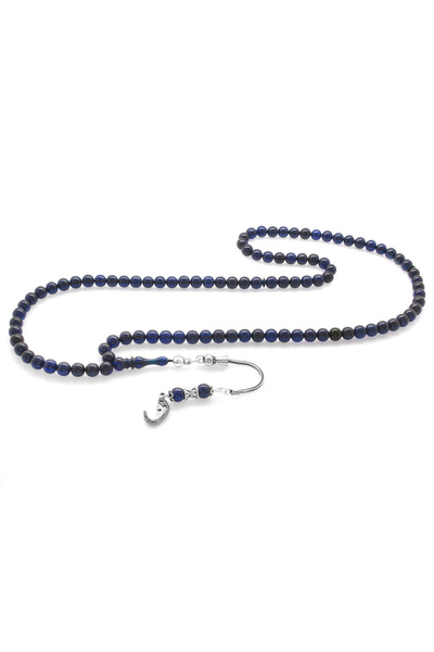 Tesbihane 925 проба срібна куля з бахромою, синьо-чорна, з бурштином, 99 нами...