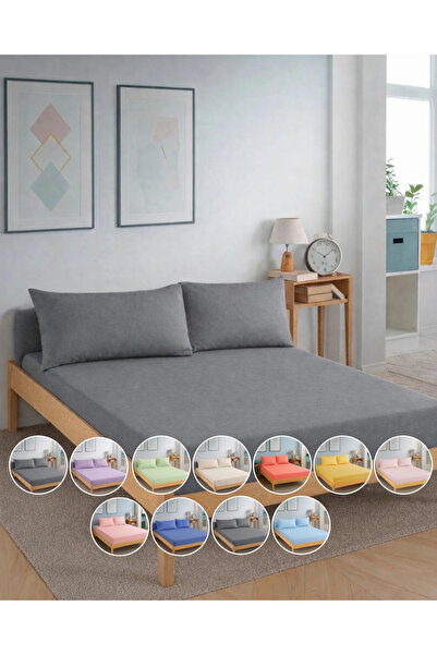 TEXTİLEGARDEN طقم ملاءات سرير مطاطية رمادية من أنتاسيت - ملاءة سرير مثبتة - ط...