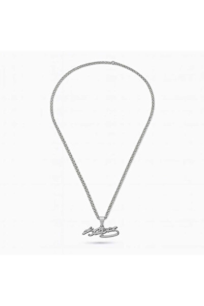 Tesbihane Atatürk İmzalı Gümüş Renk Çelik Erkek Kolye