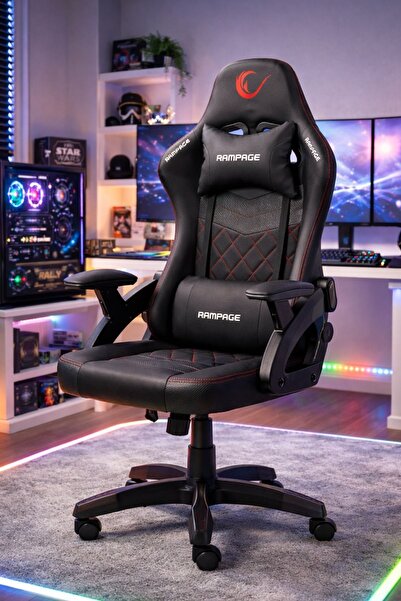 Rampage Nox Bel ve Boyun Destekli Carbon Deri Siyah/Kırmızı Oyuncu Koltuğu KL...