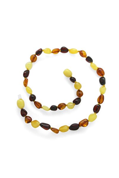 Tesbihane Çok Renkli Doğal Damla Kehribar Taşlı Bebek Diş Kolyesi