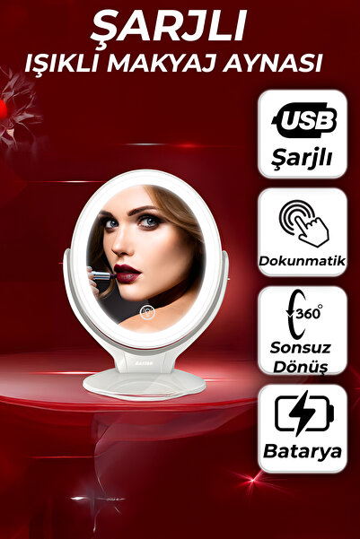 anaway shopping LED Işıklı Makyaj Aynası Şarjlı 7x Büyüteçli Dokunmatik Taşın...