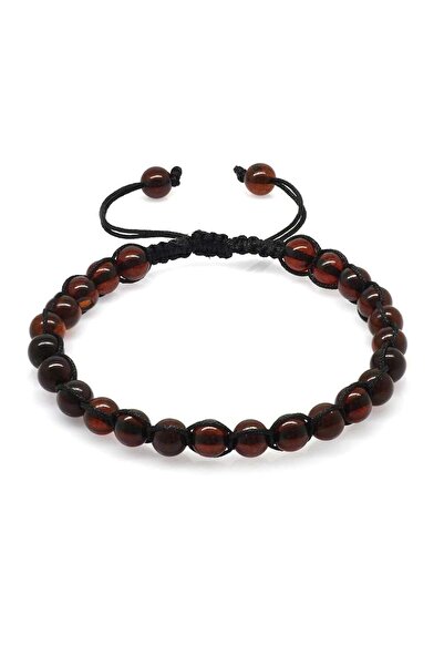 Tesbihane Makrome Örgülü Küre Kesim Light Cognag Doğal Damla Kehribar Bileklik