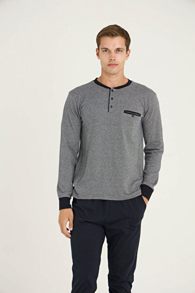 KLY Men's Midi Collar Sleeve Leg Ribbed Pajama Set Stylish Design 9261