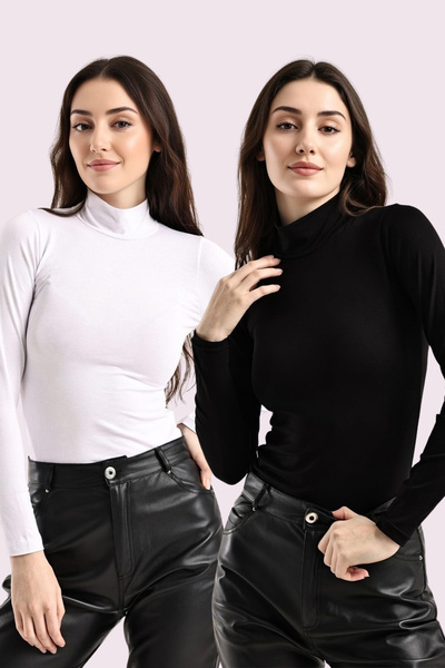 Trend Sizde Γυναικείο μακρυμάνικο κορμάκι σε μαύρο και άσπρο χρώμα