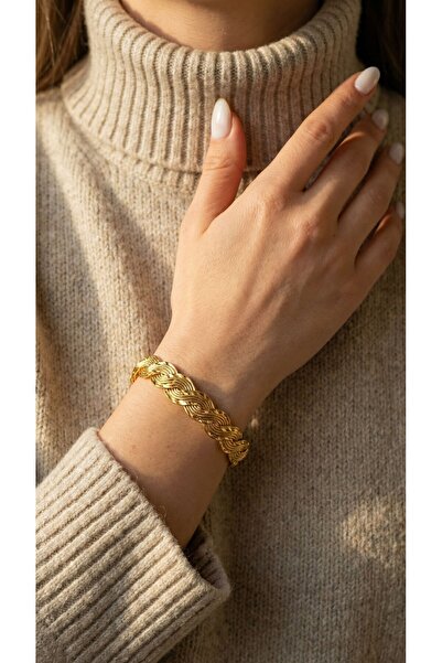 FerizZ Altın Kaplama Lazerli Örgü Kadın Bilezik BLZ-3020