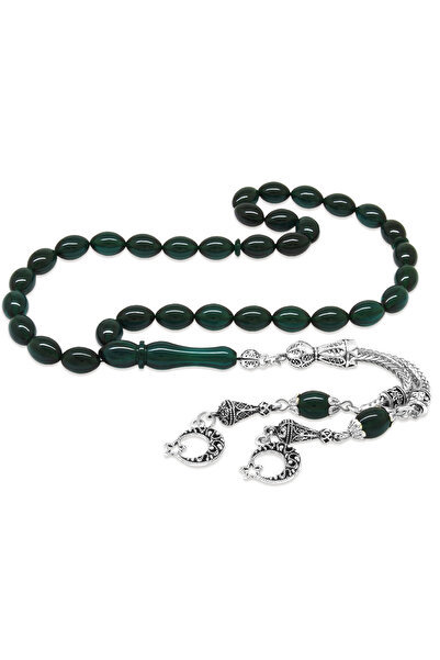 Tesbihane Ateş Kehribar Tesbih - Metal Püsküllü - Özel Hediye Kutulu - Arpa K...