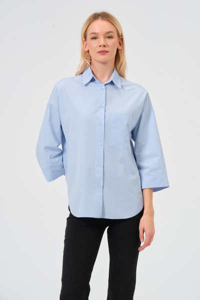 Truvakar kol %100 pamuk poplin oversize gömlek mavi