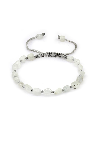 Tesbihane Macrame Braided Natural Cut Moon Stone Natural Stone Men's Bracelet