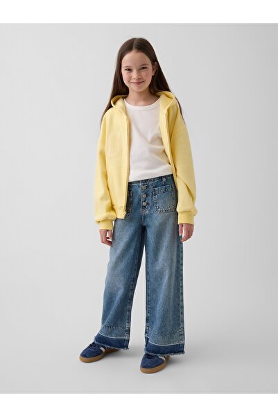 GAP Kız Çocuk Mavi High Rise Stride Wide-Leg Ankle Jean Pantolon