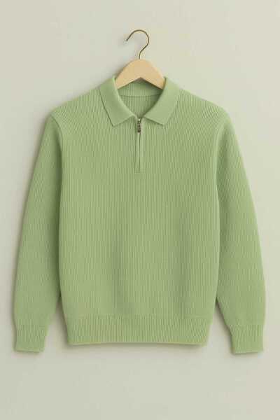 ZMODA SOFT سترة رجالية بياقة بولو وسحاب، مخططة بأسلوب المال القديم، محبوكة بج...