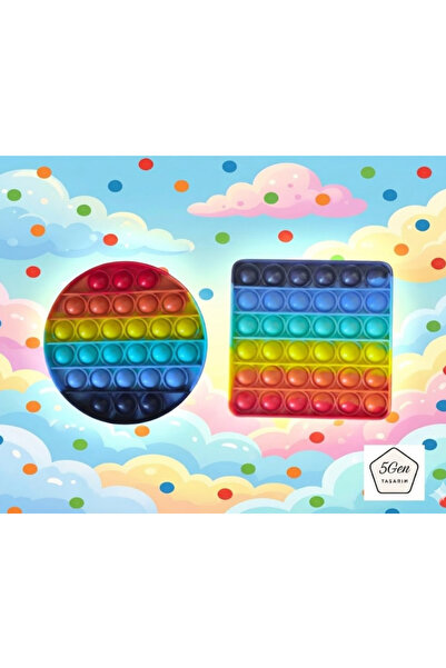 5Gen Tasarım 2'li Popit Rengarenk Pop It, Kare Yuvarlak, Stres ve Zeka Oyunu,...