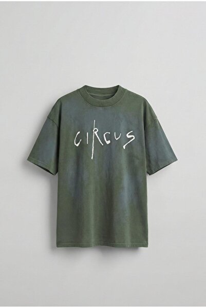 ablukaonline Men's Cirsus Printed Washable Oversize T-Shirt Khaki