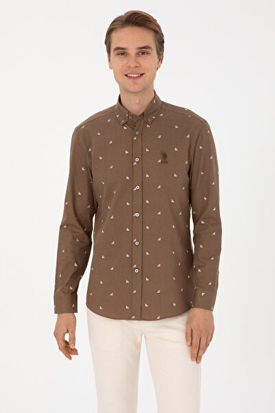 U.S. Polo Assn. Erkek Haki Uzun Kollu Desenli Gömlek 50316561-VR027