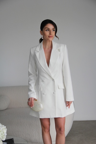 Julidress White Double-Breasted Lined Premium Jacket Dress with Pocket Detail