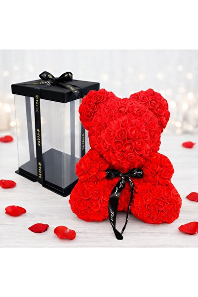 velve Floral teddy bear with foam roses, 25 cm, hand decorated, gift box, Red...