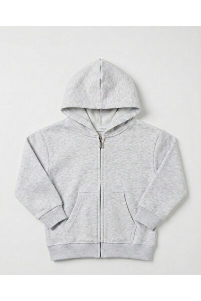 Kyex Unisex Kids Gray Melange Zippered Hooded Sweatshirt - the Most Comfortab...