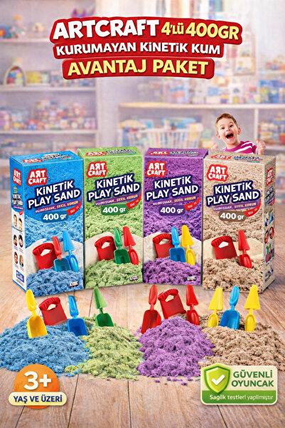 DEDE 4’lü Kinetik Kum Seti 400 gr | Mor Pembe Yeşil Mavi | Sağlık Testli Kuru...