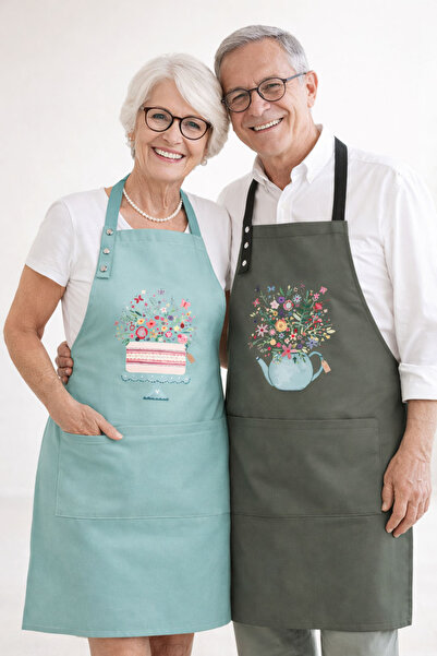 Hulganz Kitchen Apron Set of 2 Stain-Proof Water-Repellent Fabric Fade-Free P...