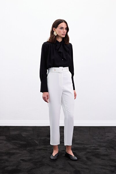 Sateen Belted Trousers - Ecru