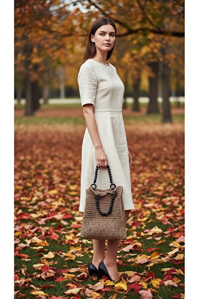 Mimoza Accessories حقيبة نسائية طويلة - مزينة بالخرز الخشبي