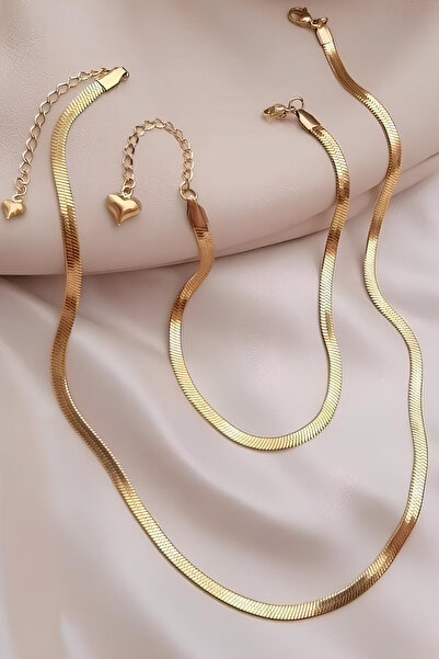 MAVEGA Kadın Yüksek Kalite Kararmaz Çelik Yassı İtalyan Zincir Kolye Bileklik...