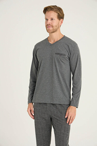 KLY Pijamale pentru bărbați cu decolteu în V Confort pentru somn