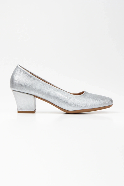 Miss Mitto Piele artificială argintie pentru femei, cu toc scurt, gros, 5 cm,...
